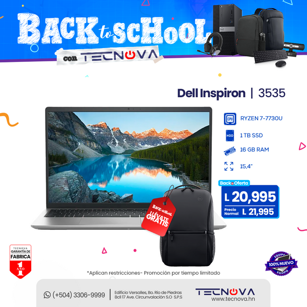 Dell Inspiron 3535 AMD Ryzen™ 7 7730U 16GB RAM 1 TB SSD Pantalla FHD 15.4" Windows 11 Home Color Negro