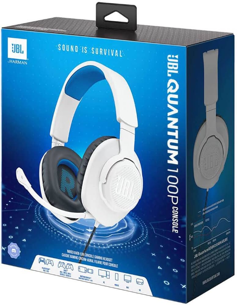 JBL Quantum 100 Auriculares Gaming Play Station Headphones White Color Blanco con Azul Cableado conector 3.5mm Stereo