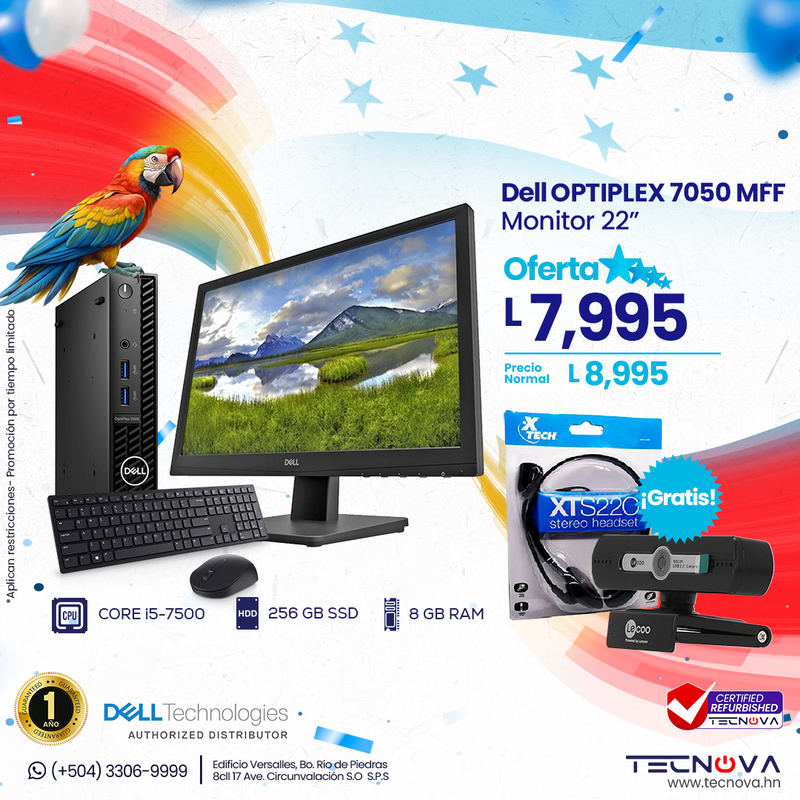 Dell RFB Optiplex MFF 3050 Intel Core i5-7600T 8GB RAM 256GB SSD Monitor 22"