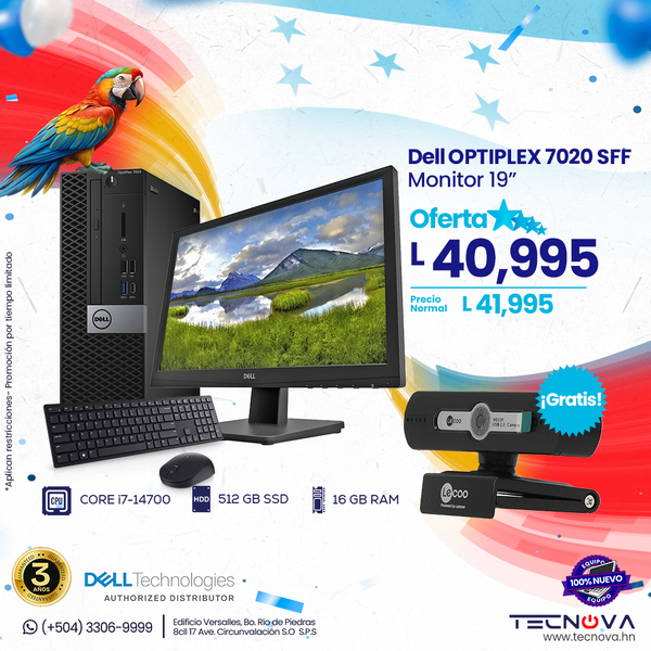 Dell Optiplex 7020 SFF Plus Intel Core i7-14700 vPro 16GB RAM 512GB SSD Windows 11 Pro + Monitor DELL 19"