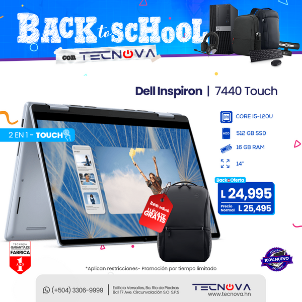 Dell Inspiron 7440 2en1 14" FHD táctil (touch) Intel Core 5 120U 16GB RAM 512GB SSD Windows 11 Home Color: Azul Cielo Aluminio