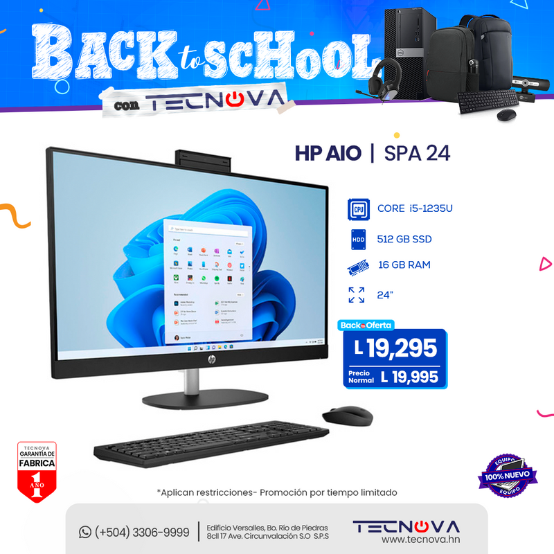 HP 24-cb1014la Computadora Todo en Uno AIO Pantalla 24" Intel Core i5-1235U 16GB RAM 512GB SSD Windows 11