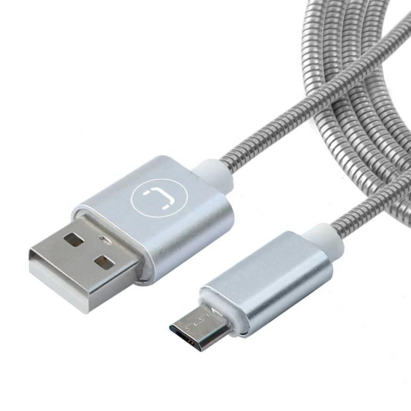 Unno Tekno Cable de acero inoxidable micro USB 2.0 1metro Color Blanco de acero inoxidable