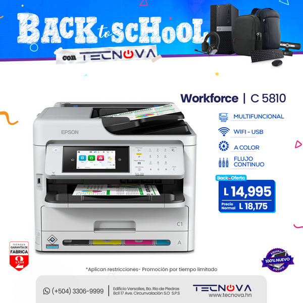 Epson WorkForce Pro C5810 Impresora multifuncional a color WiFi 25ppm Imprime, Copia, Escanea, Fax, Ethernet