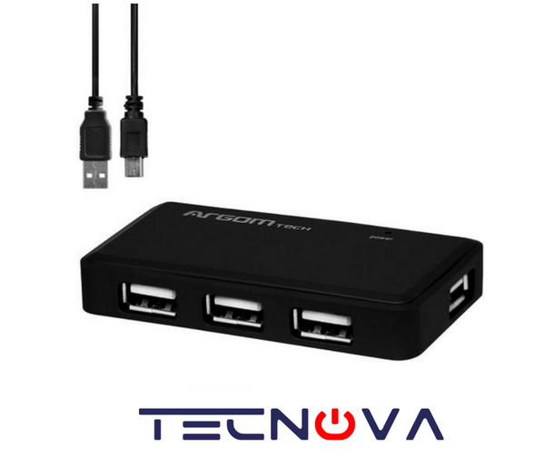 Adaptador Argom USB 2.0 Macho a 4 puertos USB 2.0 Hembra negro