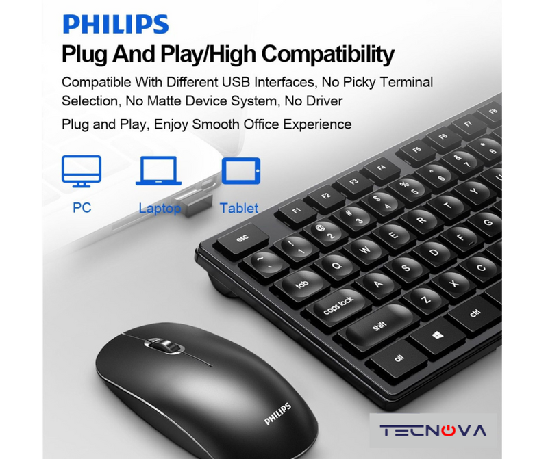 Teclado y mouse Inalámbrico Phillips con dongle 2.4GHz USB