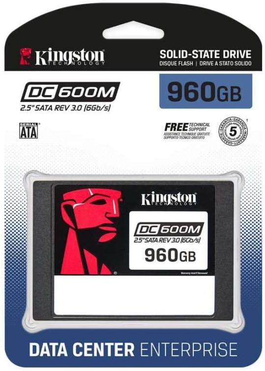 Kingston 960GB SSD DC 600M SATA Uso Mixto 6Gb/s 512e 2.5" amb 3.5" Operador Híbrido, Conectable En Caliente