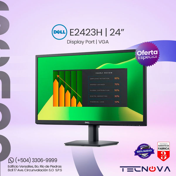 Dell/ Monitor E2423H/ 23.8"/ 60Hz 1920x1080/ VGA/ Display Port/ Base fija/ 3 años de garantía