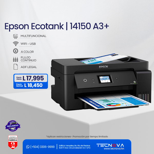 Epson EcoTank L14150 A3+ Impresora a Color Multifuncional  Copiadora Escáner con ADF Pantalla 2.4" USB  Wi-Fi Ethernet