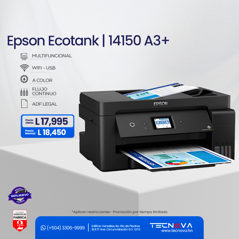 Epson EcoTank L14150 A3+ Impresora a Color Multifuncional  Copiadora Escáner con ADF Pantalla 2.4" USB  Wi-Fi Ethernet