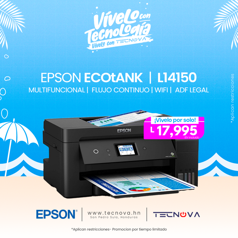 Epson EcoTank L14150 A3+ Impresora a Color Multifuncional  Copiadora Escáner con ADF Pantalla 2.4" USB  Wi-Fi Ethernet