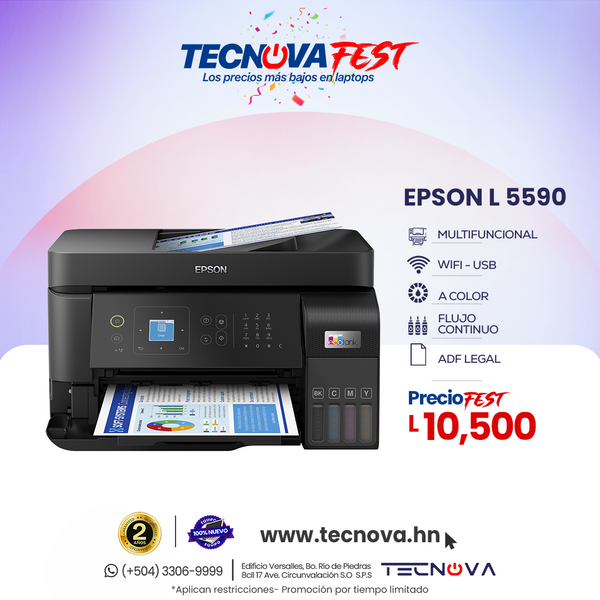 Epson Ecotank L5590 Impresora Multifuncional a color de Flujo continuo con pantalla LCD ADF Legal Escáner Impresora Fax y Copiadora USB WiFi y Ethernet