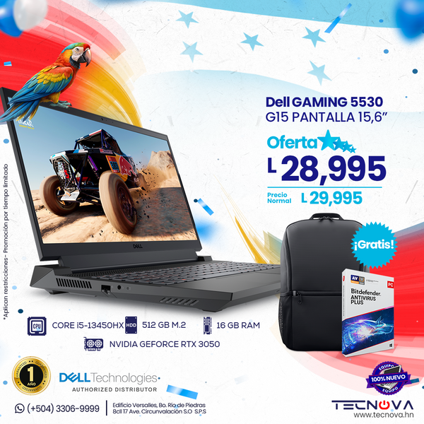 Dell/ Gaming G15 5530/15.6" 120Hz/Intel Core i5-13450HX/ 16GB RAM/ 512 GB M.2  NVIDIA RTX 3050 6GB GDDR6