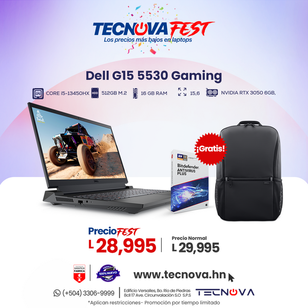 Dell/ Gaming G15 5530/15.6" 120Hz/Intel Core i5-13450HX/ 16GB RAM/ 512 GB M.2  NVIDIA RTX 3050 6GB GDDR6