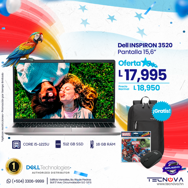 Dell Inspiron 3520 15.6" FHD Intel Core i5-1235U 16GB RAM 512GB SSD Windows 11 Home Plateada