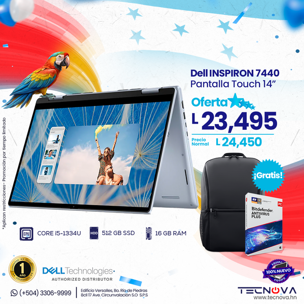 Dell Inspiron 7440 2en1 14" FHD táctil (touch) Intel Core i5-1334U 16GB RAM 512GB SSD Windows 11 Home Color: Azul Cielo Aluminio (Copia)