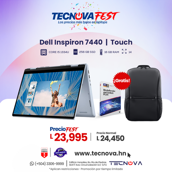 Dell Inspiron 7440 2en1 14" FHD táctil (touch) Intel Core i5-1334U 16GB RAM 512GB SSD Windows 11 Home Color: Azul Cielo Aluminio