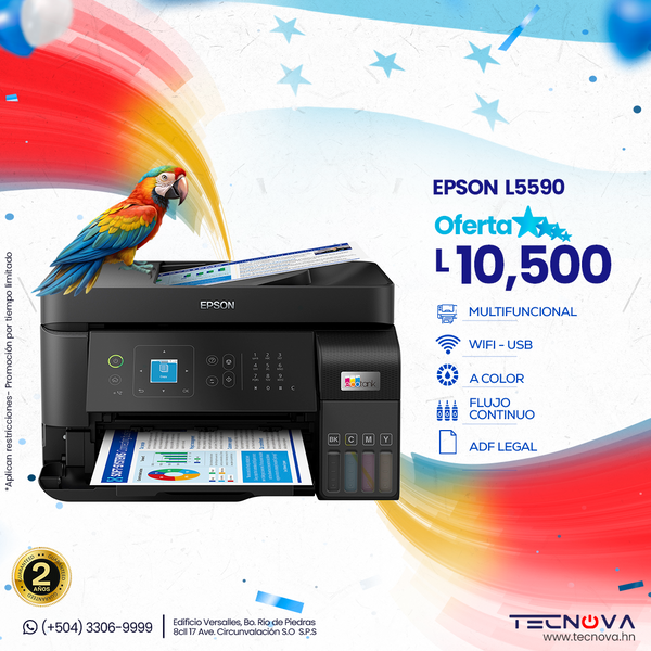 Epson Ecotank L5590 Impresora Multifuncional a color de Flujo continuo con pantalla LCD ADF Legal Escáner Impresora Fax y Copiadora USB WiFi y Ethernet