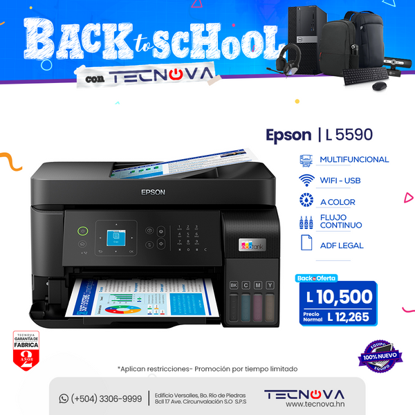 Epson Ecotank L5590 Impresora Multifuncional a color de Flujo continuo con pantalla LCD ADF Legal Escáner Impresora Fax y Copiadora USB WiFi y Ethernet