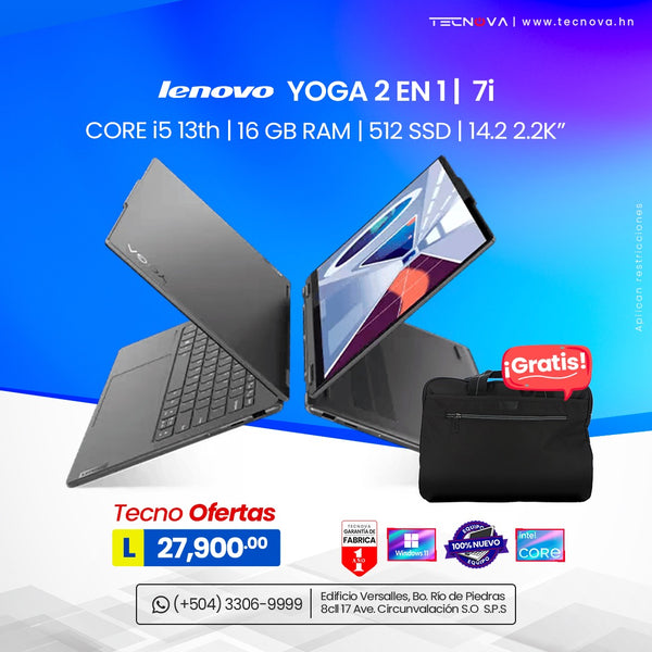 Lenovo/ Yoga 7i 2en1/ 16" táctil (touch)/ Intel Core i5-1335U (10C/12T/3.4-4.6GHz/12M Caché)/ 16GB RAM/ 512GB SSD/ Lector biométrico WiFi6E/ Teclado iluminado/ Windows 11H
