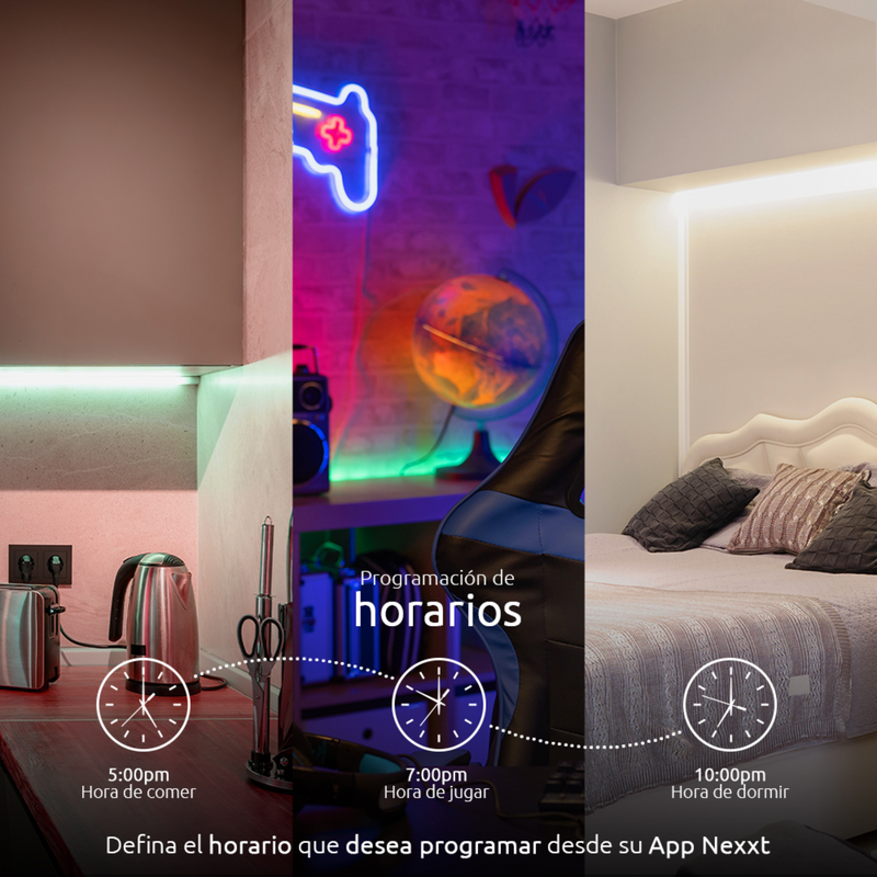 Nexxt Home NHB-S613 Cinta LED inteligente Wi-Fi RGBIC de 5m 110/220V