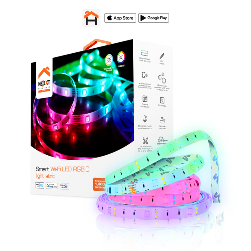 Nexxt Home NHB-S613 Cinta LED inteligente Wi-Fi RGBIC de 5m 110/220V
