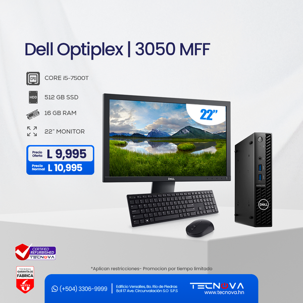 Dell RFB / Optiplex MFF 3060/ Intel Core i5-7600T/ 16GB RAM/ 512 SSD/ Monitor 22"