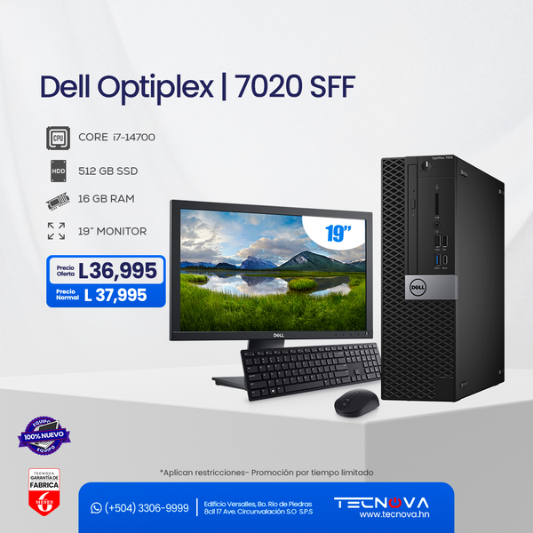Dell Optiplex 7020 SFF Plus Intel Core i7-14700 vPro 16GB RAM 512GB SSD Windows 11 Pro + Monitor DELL 19"