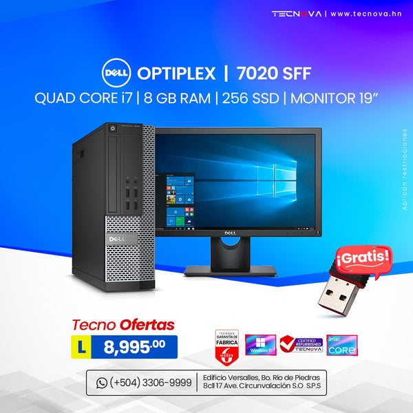 Dell/ Optiplex 7020 SFF/ Intel Quad-Core i7-4790/ 8GB RAM/ 256GB SSD/ Monitor HD 19"