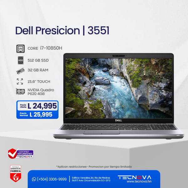 Dell Precision 3551 RFB Intel Core i7-10850H 32GB RAM 512GB SSD NVIDIA Quadro P620 4GB Windows 11 Pro