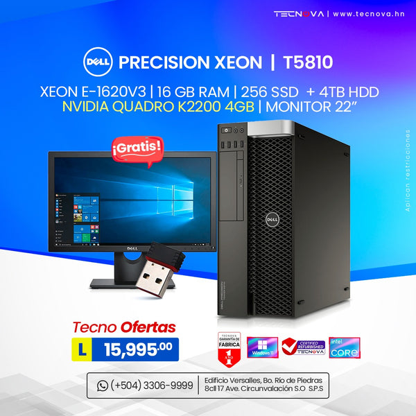 Dell/ Precision Xeon T5810/ Xeon E-1620V3/ 16GB RAM/ 256GB SSD + 4TB HDD/ NVIDIA QUADRO K2200 4GB/ Monitor 22"