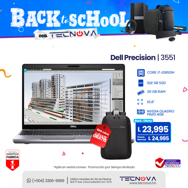 Dell Precision 3551 RFB Intel Core i7-10850H 32GB RAM 512GB SSD NVIDIA Quadro P620 4GB Windows 11 Pro