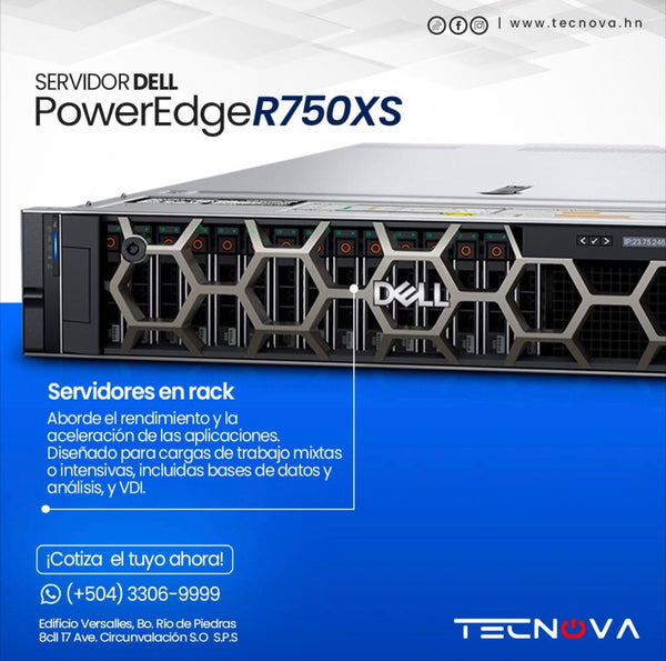 Servidor Dell PowerEdge R750XS/ Intel Xeon Silver 4314 2.4G 16C 32T/ 16GB / 2 Ports 1Gbit + 2 x 10Gbit NO OCP3.0/ 2TB HDD + PERC H755/ 12x HDD 3.5 + Dual H-P (1+1) 800W.