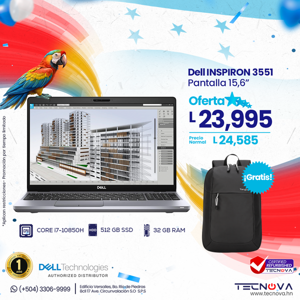 Dell Precision 3551 RFB Intel Core i7-10850H 32GB RAM 512GB SSD NVIDIA Quadro P620 4GB Windows 11 Pro