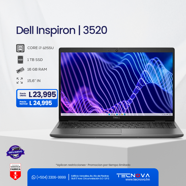 Dell/ Inspiron 3520/ 15.6" FHD/ Intel Core i7-1255U / 16GB RAM/ 1TB SSD/ Wi-Fi 6 (802.11ax)/ Windows 11 Home