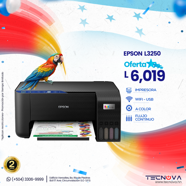 Epson EcoTank L3250 Impresora Multifuncional a color de flujo continuo Inalámbrica hasta 2 años de garantía