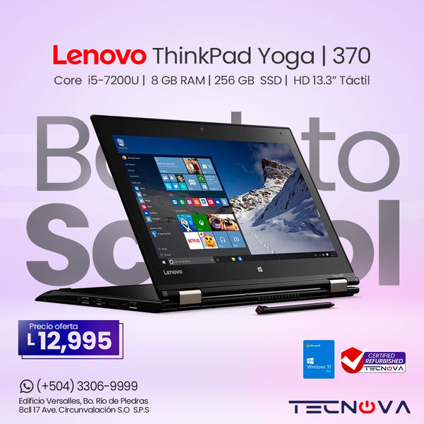Lenovo/ ThinkPad Yoga 2en1 370/ 13.3" FHD táctil (touch)/ Intel Core i5-7200U (2C/4C/2.5-3.1GHz/3M Caché)/ 8GB RAM/ 256GB SSD/ Lector biométrico/ Windows 10 Pro